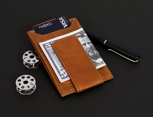 Sestao Leather Minimalist Money Clip Wallet - Cinnamon - Aaron Leather Goods