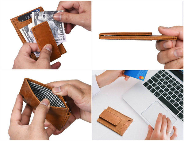 Sestao Leather Minimalist Money Clip Wallet - Cinnamon - Aaron Leather Goods