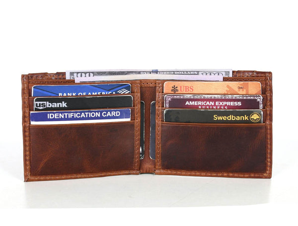 Detroit Leather Bi - fold Mens Wallet - Brown - Aaron Leather Goods