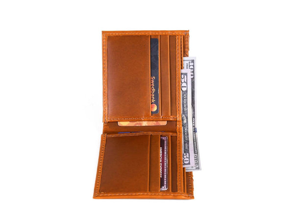 Detroit Leather Bi - fold Mens Wallet - Chestnut - Aaron Leather Goods