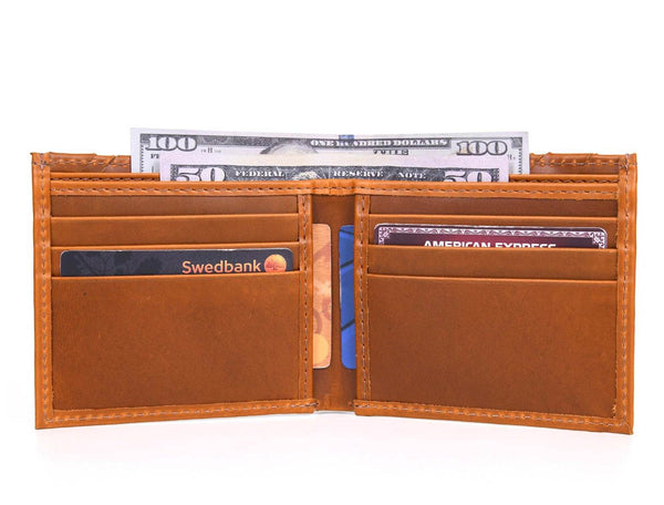 Detroit Leather Bi - fold Mens Wallet - Chestnut - Aaron Leather Goods