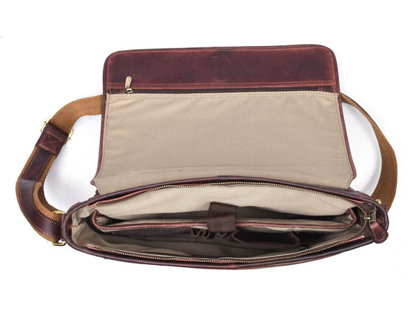 Savona Leather Messenger Bag - Walnut Brown - Aaron Leather Goods