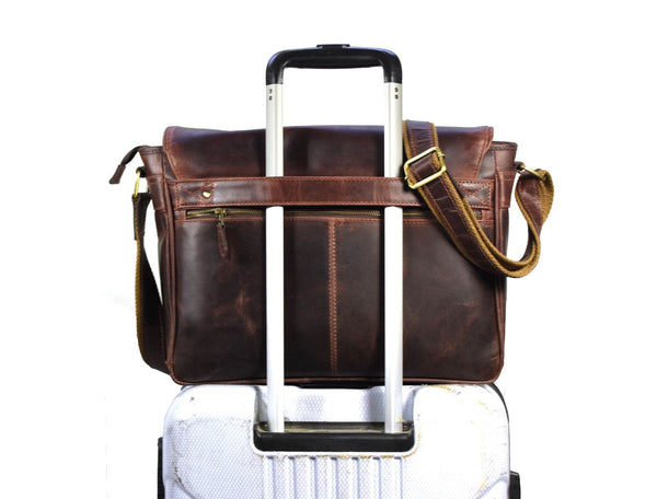 Savona Leather Messenger Bag - Walnut Brown - Aaron Leather Goods