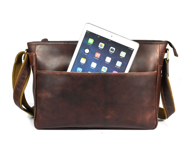 Savona Leather Messenger Bag - Walnut Brown - Aaron Leather Goods