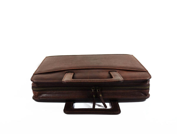 Aaron Leather Goods leather Briefcase & Organizer Combo - Brown - Aaron Leather Goods