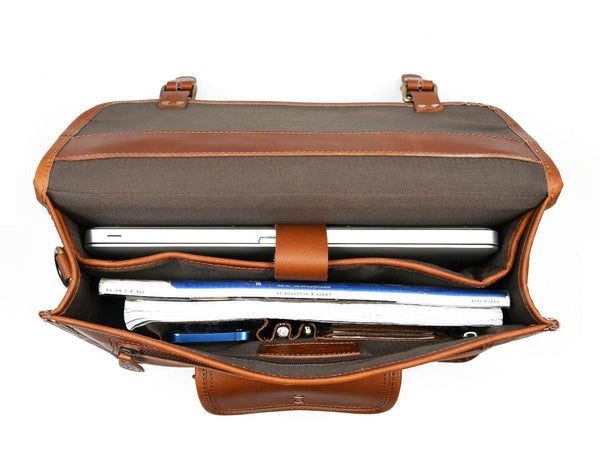 Aaron Leather Goods leather Briefcase & Organizer Combo - Brown - Aaron Leather Goods