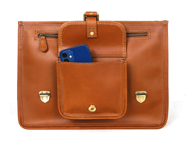Aaron Leather Goods leather Briefcase & Organizer Combo - Brown - Aaron Leather Goods