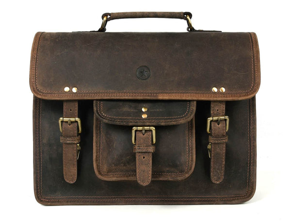 Aaron Leather Goods leather Briefcase & Organizer Combo - Brown - Aaron Leather Goods