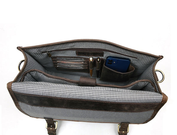 Ancona Leather Office Bag 15" - Brown - Aaron Leather Goods