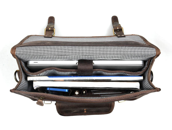 Aaron Leather Goods leather Briefcase & Organizer Combo - Brown - Aaron Leather Goods