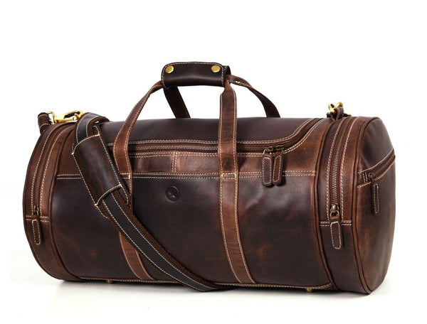 Cordoba Leather Barrel Bag - Brown - Aaron Leather Goods