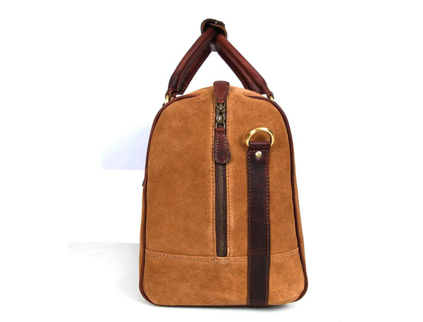 Pomona Leather Suede Weekender Bag - Brown - Aaron Leather Goods