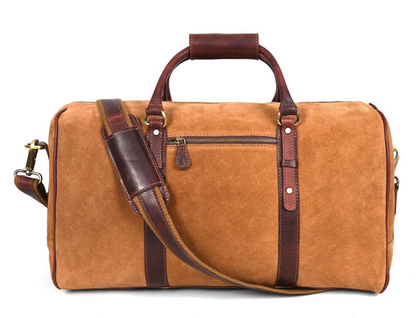 Pomona Leather Suede Weekender Bag - Brown - Aaron Leather Goods