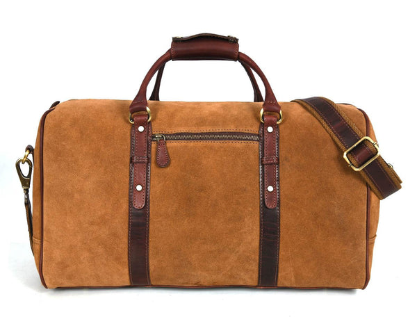 Pomona Leather Suede Weekender Bag - Brown - Aaron Leather Goods