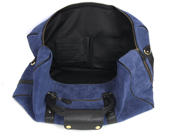 Pomona Leather Suede Weekender Bag - Blue - Aaron Leather Goods