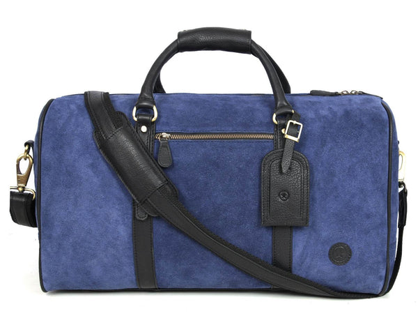 Pomona Leather Suede Weekender Bag - Blue - Aaron Leather Goods