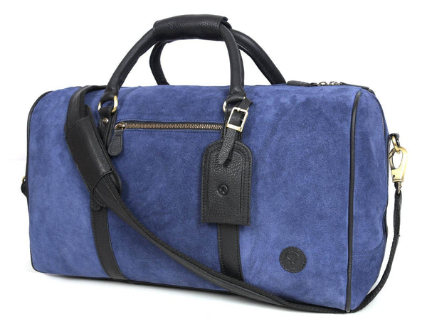 Pomona Leather Suede Weekender Bag - Blue - Aaron Leather Goods