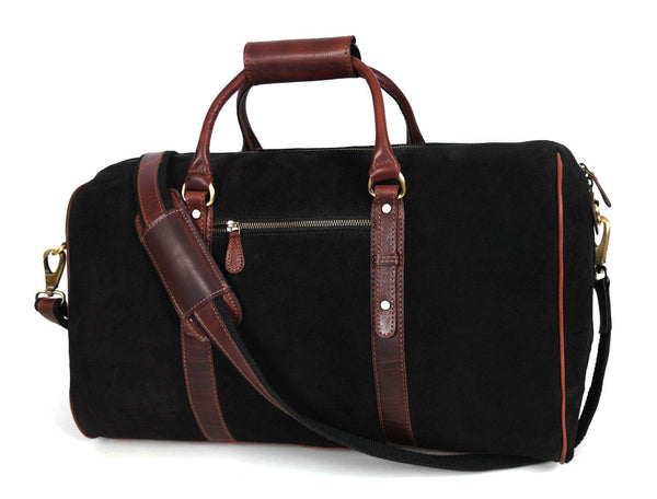 Pomona Leather Suede Weekender Bag - Black - Aaron Leather Goods
