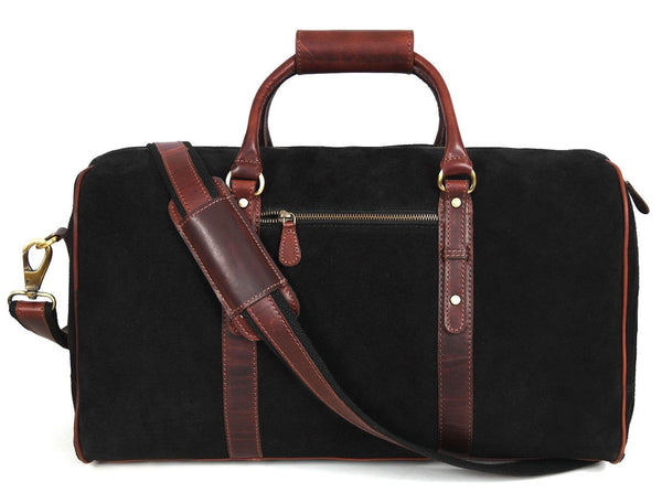 Pomona Leather Suede Weekender Bag - Black - Aaron Leather Goods