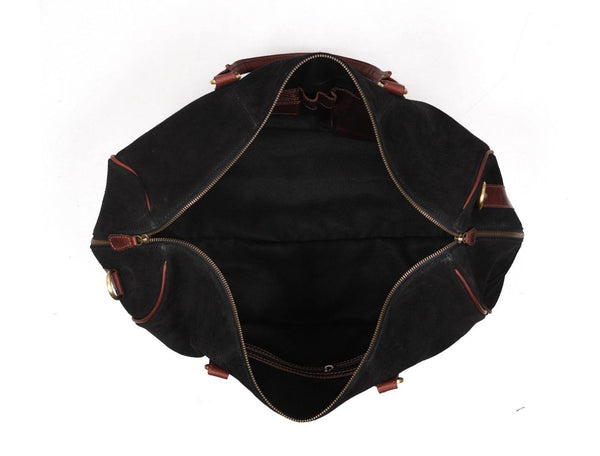 Pomona Leather Suede Weekender Bag - Black - Aaron Leather Goods