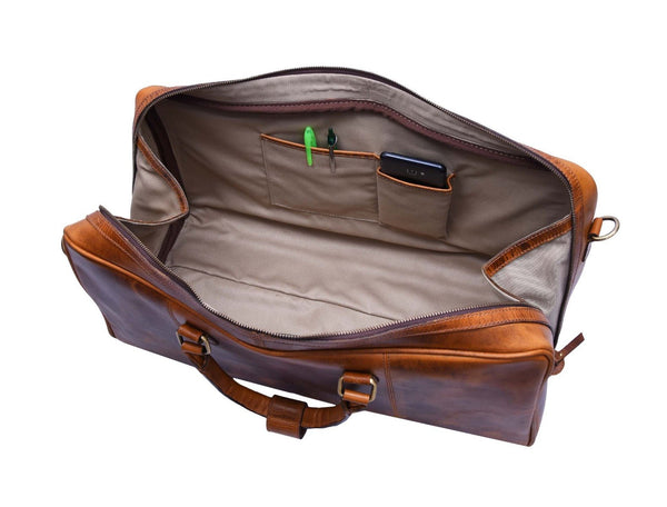 Algiers Leather Duffle Bag 18" - Caramel Brown - Aaron Leather Goods