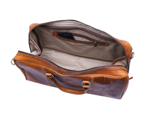 Algiers Leather Duffle Bag 18" - Caramel Brown - Aaron Leather Goods