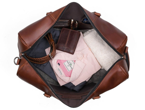 Austin Leather Overnight Bag - Walnut - Aaron Leather Goods