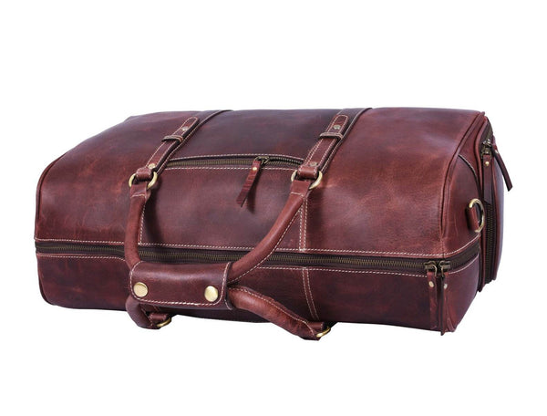Arezzo Leather Overnight Bag - Walnut Brown - Aaron Leather Goods