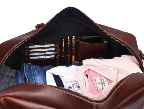 Bordeaux Leather Duffle Bag – Walnut Brown - Aaron Leather Goods