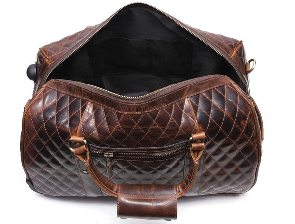 Ascend Quilted Leather Trolley Bag - Brown - Aaron Leather Goods