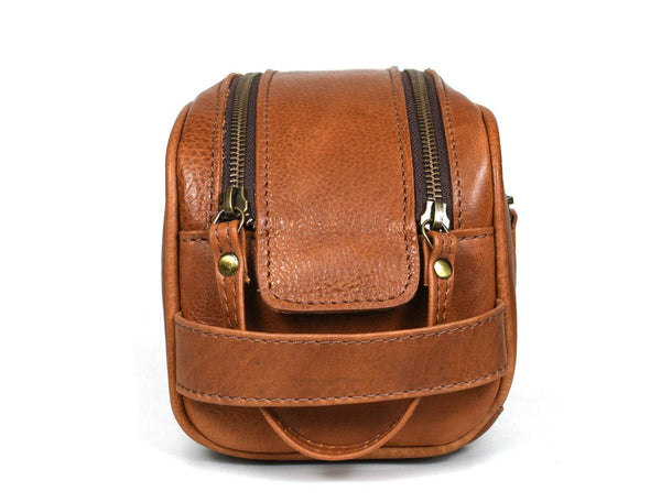 Omaha Leather Toiletry Bag - Tawny Brown - Aaron Leather Goods