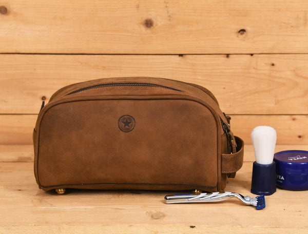 Omaha Leather Toiletry Bag - Tortilla Brown - Aaron Leather Goods