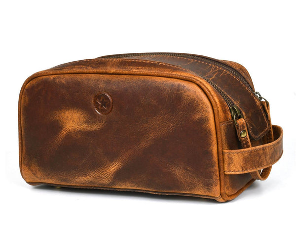 Omaha Leather Toiletry Bag - Penny Brown - Aaron Leather Goods
