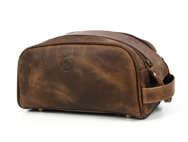 Omaha Leather Toiletry Bag - Brown - Aaron Leather Goods