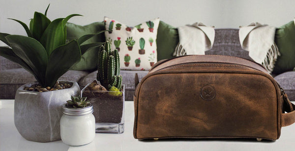 Omaha Leather Toiletry Bag - Brown - Aaron Leather Goods