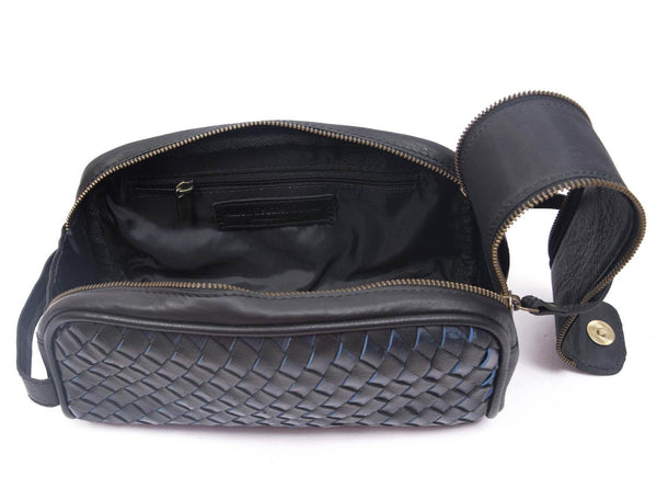 Dallas Upcycled Leather Toiletry Bag - Black - Aaron Leather Goods