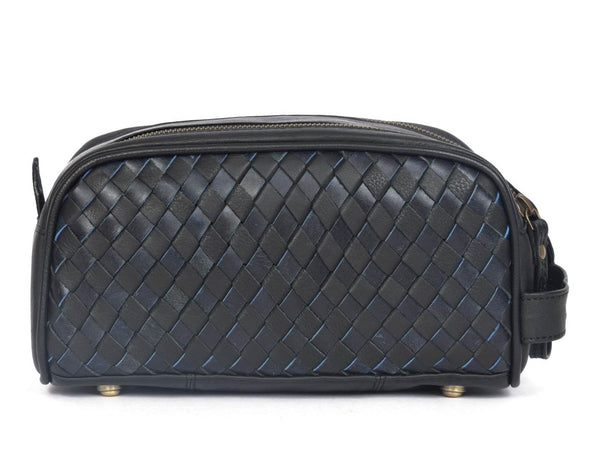 Dallas Upcycled Leather Toiletry Bag - Black - Aaron Leather Goods