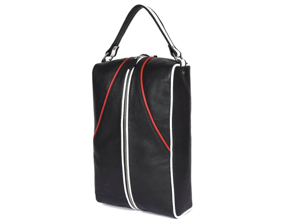 Premium Black Leather Wash Bag with Top Carry Handle - Aaron Leather Goods