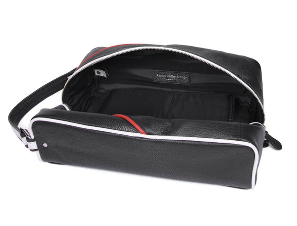 Premium Black Leather Wash Bag with Top Carry Handle - Aaron Leather Goods
