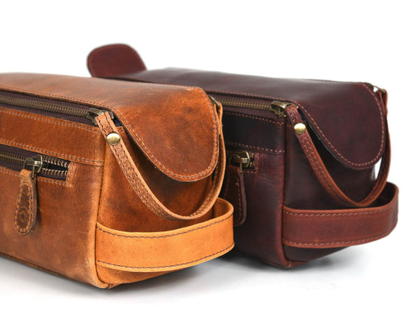 Arousa Leather Toiletry Bag - Walnut Brown - Aaron Leather Goods
