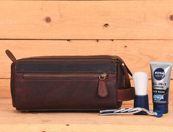 Arousa Leather Toiletry Bag - Walnut Brown - Aaron Leather Goods