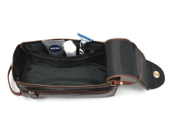 Arousa Leather Toiletry Bag - Walnut Brown - Aaron Leather Goods
