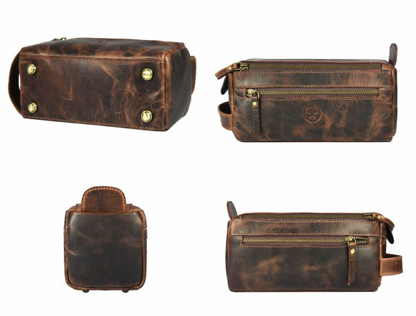 Arousa Leather Toiletry Bag - Brown - Aaron Leather Goods