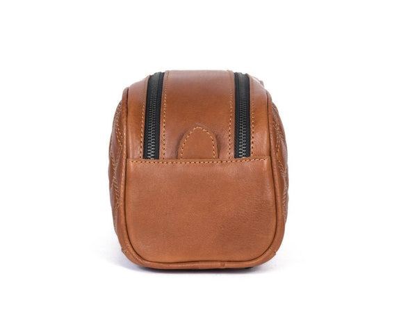 Ample Glide Quilted Leather Toiletry Bag - Caramel - Aaron Leather Goods