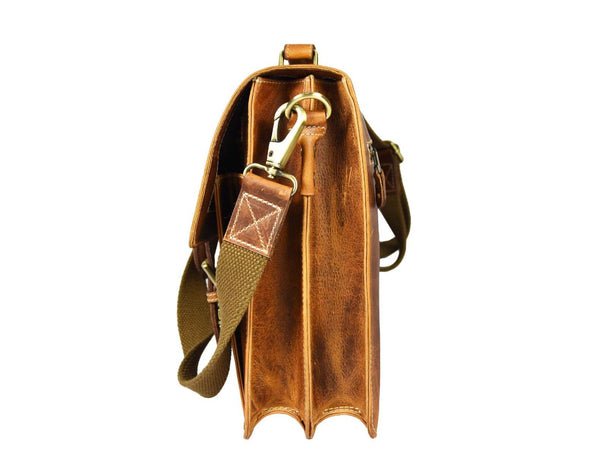 Phoenix Leather Briefcase - Caramel Brown - Aaron Leather Goods