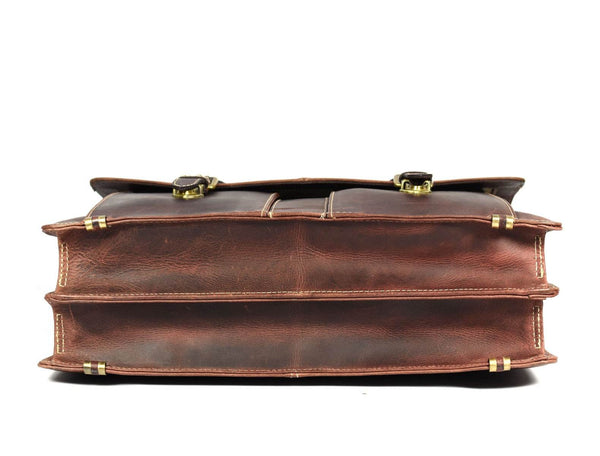 Phoenix Leather Briefcase - Walnut Brown - Aaron Leather Goods