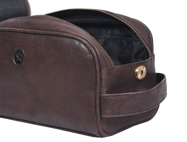 Omaha Leather Toiletry Bag - Walnut Brown - Aaron Leather Goods