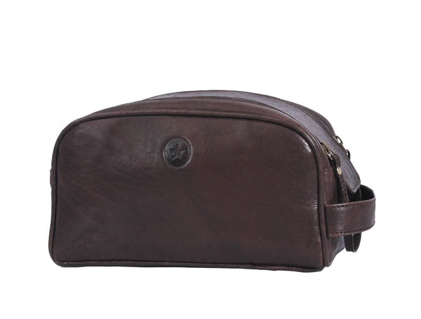 Omaha Leather Toiletry Bag - Walnut Brown - Aaron Leather Goods