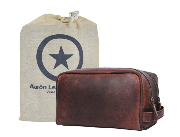Tampa Leather Toiletry Bag - Walnut Brown - Aaron Leather Goods