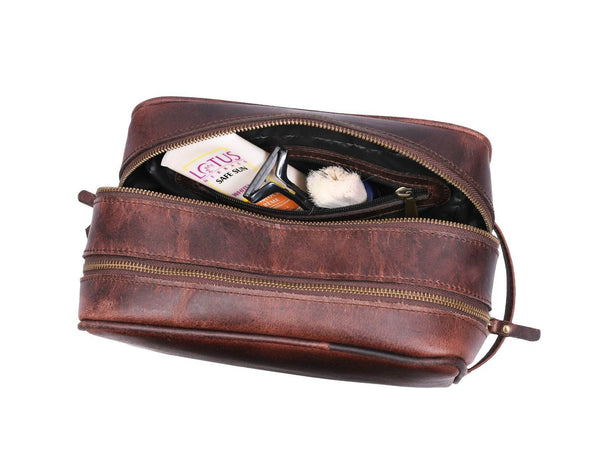 Tampa Leather Toiletry Bag - Walnut Brown - Aaron Leather Goods